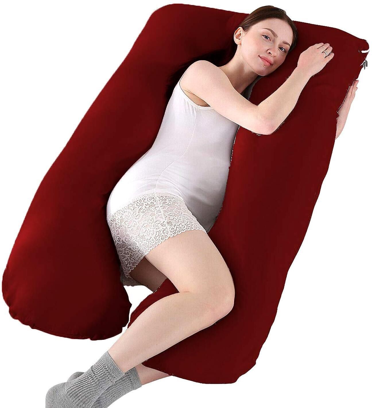Polyester Fibre Solid Pregnancy Pillow Pack of 1-image-49