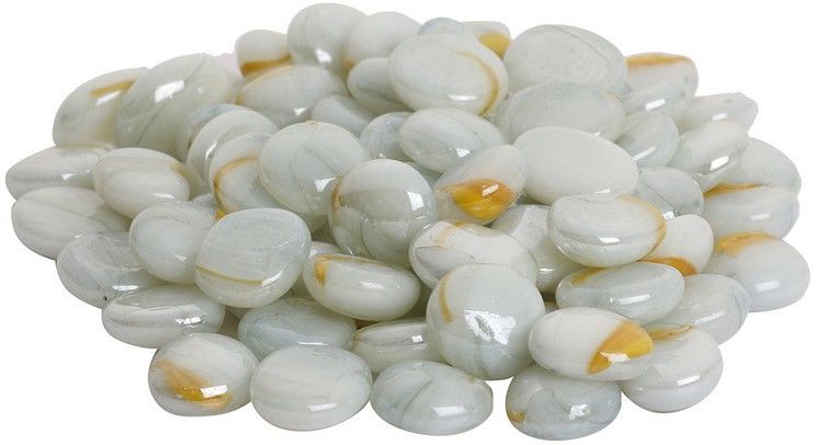 Glossy Finish Decorative Shiny Glass Pebbles For Aquarium Vase Filler Plant Pots Home Garden & Outdoor Decoration (White, 500 grams) Polished, Carved Round, Oval Fire Glass Pebbles-image-46