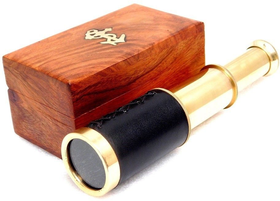 mncttketc Home decor item shop present brass 6''inch telescope with wooden box Reflecting Telescope-picture-16