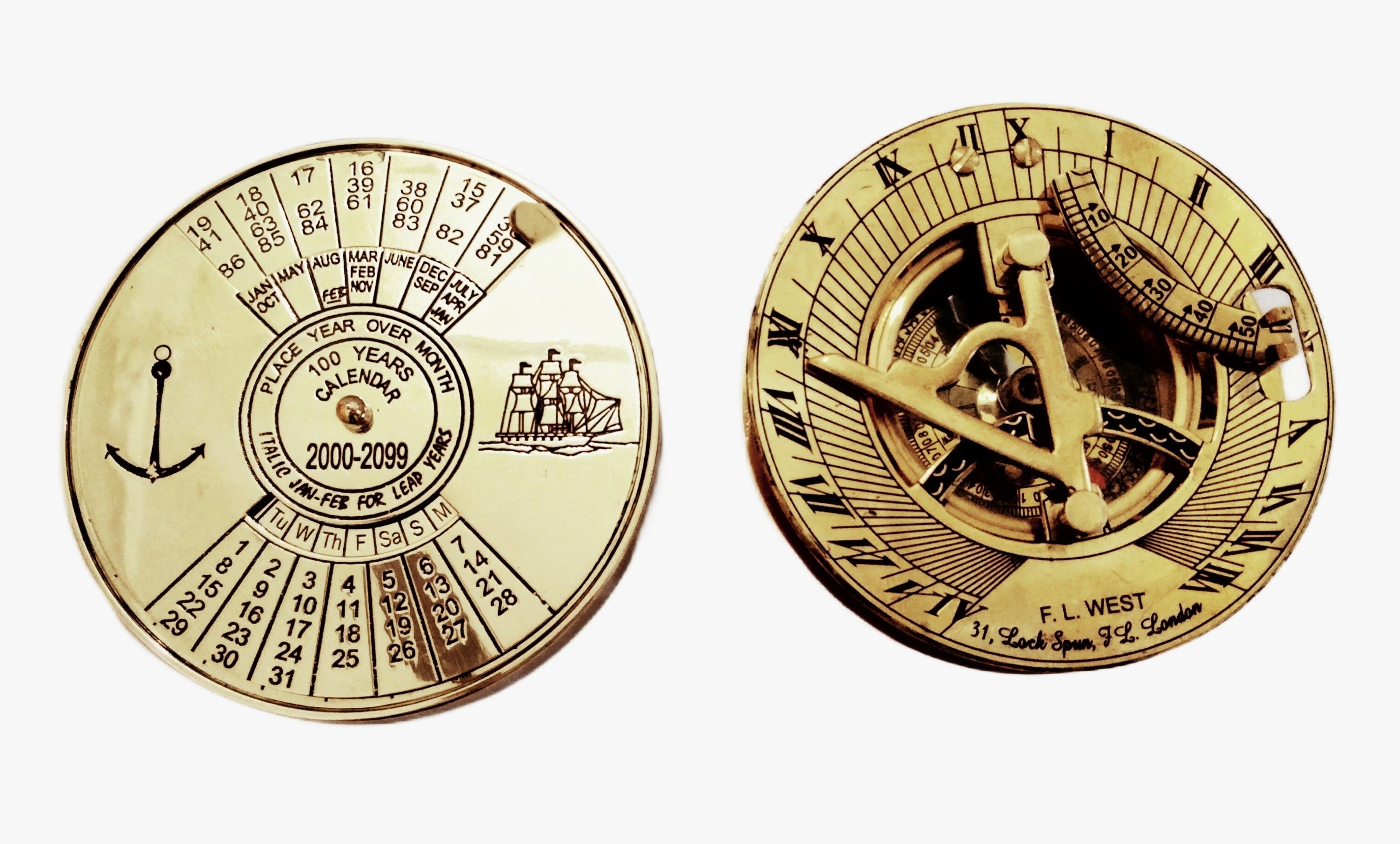 ascent india Set Of 2 Brass Sundial Compass With Brass Calendar Paper Weight Collectible Gift Compass-picture-24