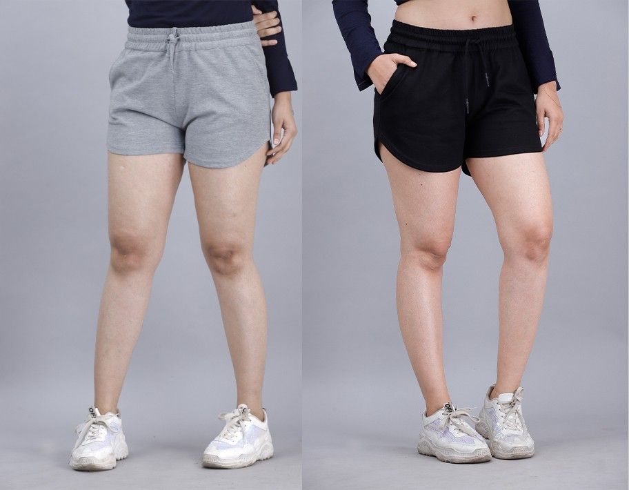 scrott merchandise Pack of 2 Solid Women Grey, Black Basic Shorts-picture-13