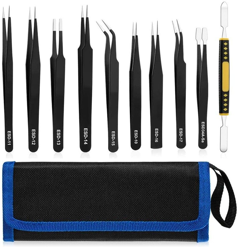 10 Pcs Industrial Precision Tweezer Set Anti-Static Stainless Steel Tweezer Kit for Mobile electronic Repairing Craft Jewelry Soldering Repair Work with Bag-image-21