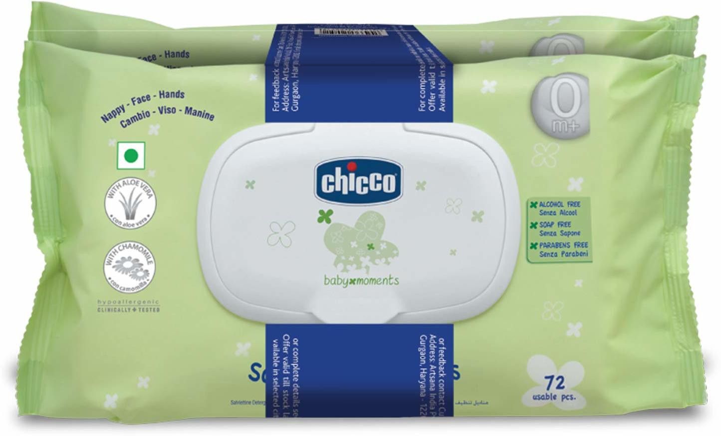 chicco Baby Soft Cleansing Wipes,Ideal for Nappy, Face and Hand, (Pack of 2, 72 Sheets)-picture-14