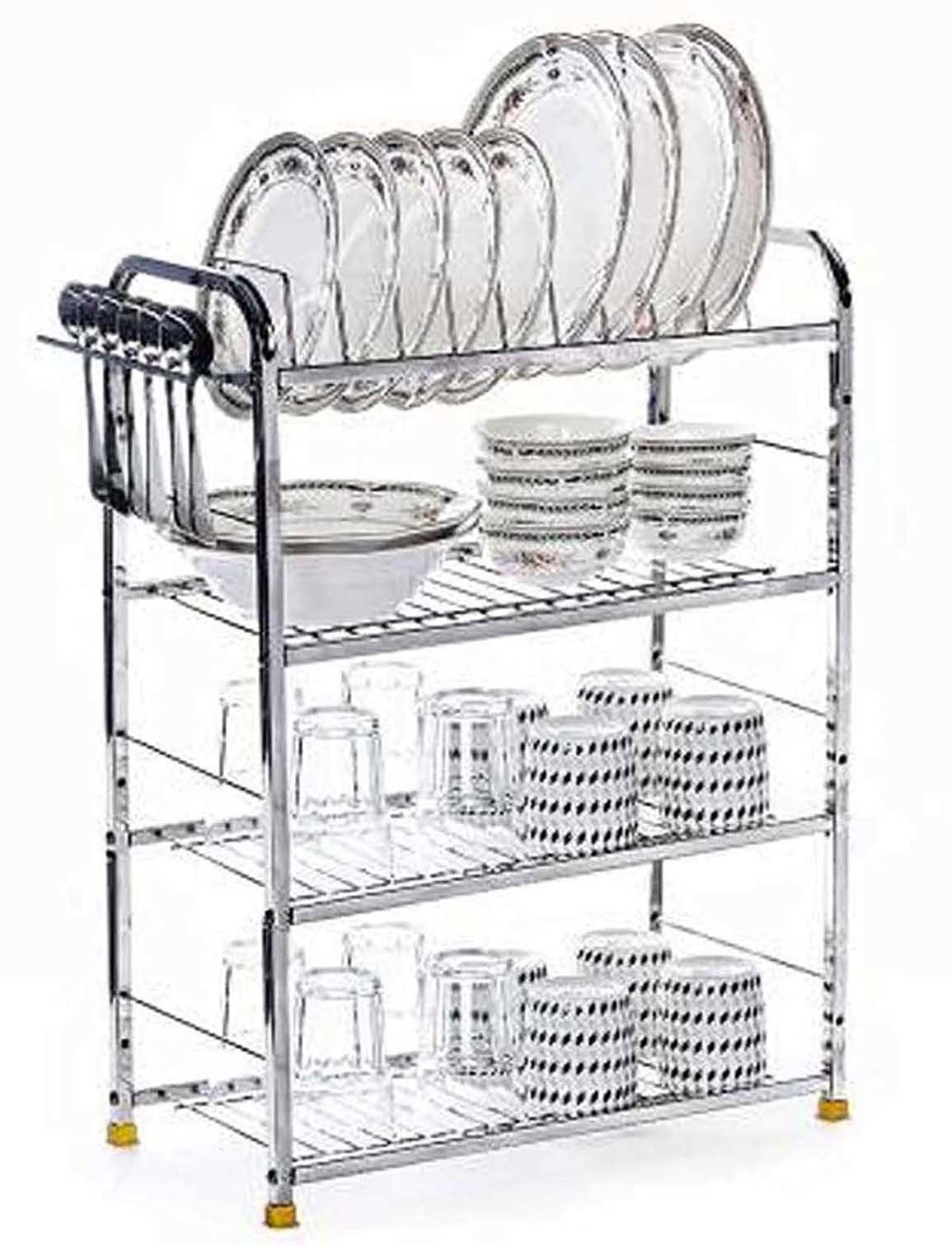 Utensil Kitchen Rack 4 Shelf 24 x 18 inch Mount Kitchen Utensils Rack/Kitchen Dish Rack/Kitchen Utensils Rack/Modern Kitchen Storage Rack/Kitchen Organizer/Utensils Rack with Plate & Cutlery Stand Utensil Kitchen Rack (Steel) Steel-image-21