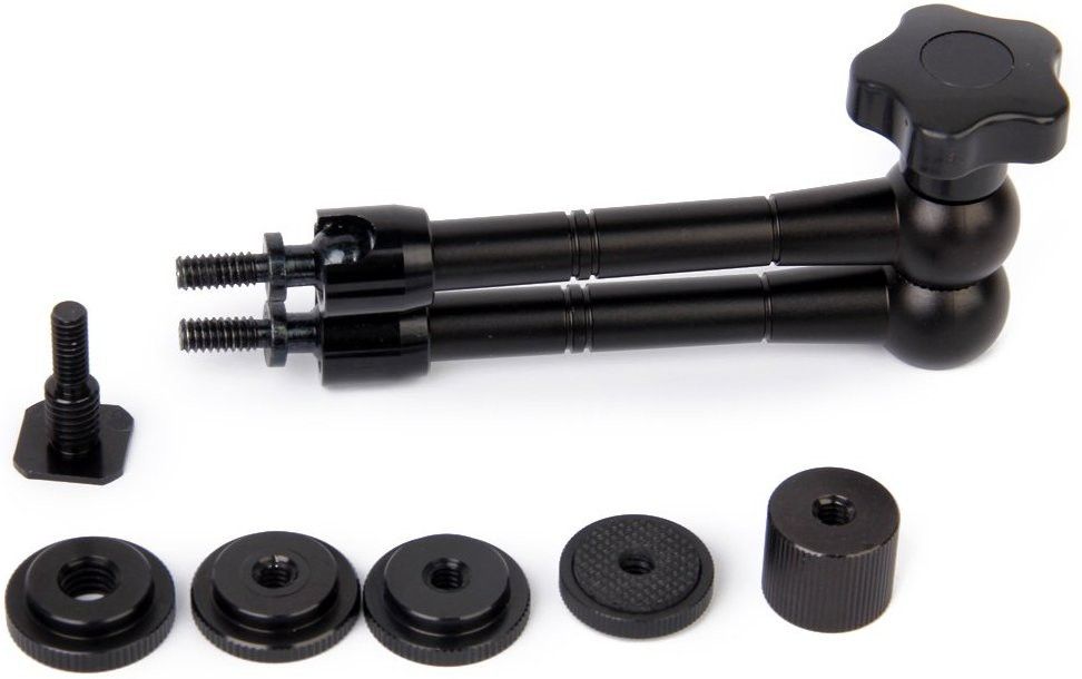 hiffin 11" inch adjustable friction articulating magic 1/4-inch hot shoe connector arm for lcd monitor led camera tripod ball head