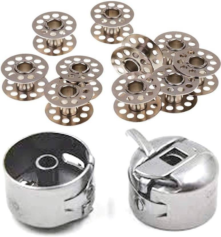 combo pack10 Piece Original Bobbin for Home Sewing Machines Metal 2 Bobbins case (Pack of 10+2 Width: 2.05cm/0.81inch Height: 1.6cm/0.63inch) Bobbin Case-image-22