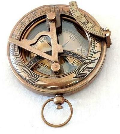 ascent india Antique Brass Push Button Sundial Compass Pocket Sundial Compass 2" Compass-picture-14