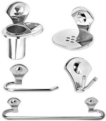 Bathroom Accessories Set Combo of 5 ( Set of 1 ) Robe Hook / Soap DIsh / Tumbler Holder / Towel Ring / Towel Rod Silver Towel Holder Silver Towel Holder-image-33