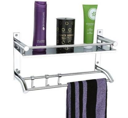 Stainless Steel Bathroom Shower Caddy, Bathroom Shelf Wall Hanging Storage Organizer Kitchen Rack with Shampoo, Soap Holder and Towel Rack Hanger PACK - 1 16 inch 2 Bar Towel Rod-image-43