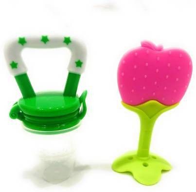 Teethers : It is made of moderately hard silicone and never hurt gum no-matter how hard baby bites them. They are of proper size and convenient for baby hands and can help train operational ability. The product looks cute and tends to attract during teething solve babies habits of chewing/biting fingers and soothe their anxious mood. Made from safe silicone. Pacifier : Easy for baby to suck and chew from food grade silicon . This product provides a handy solution for feeding fruits and vegetables to your baby/toddler. Soother-image-26