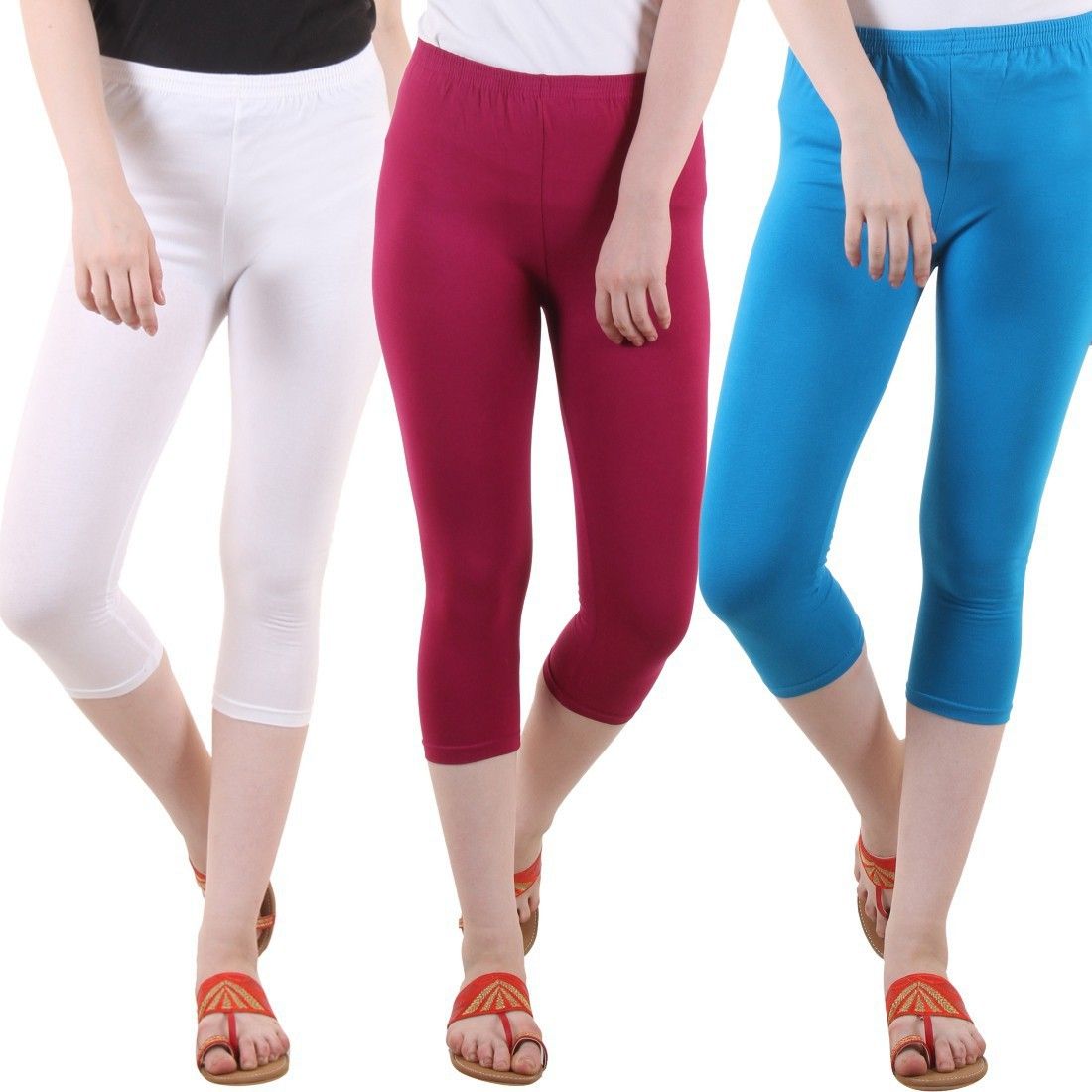 Women Light Blue, White, Maroon Capri-image-12