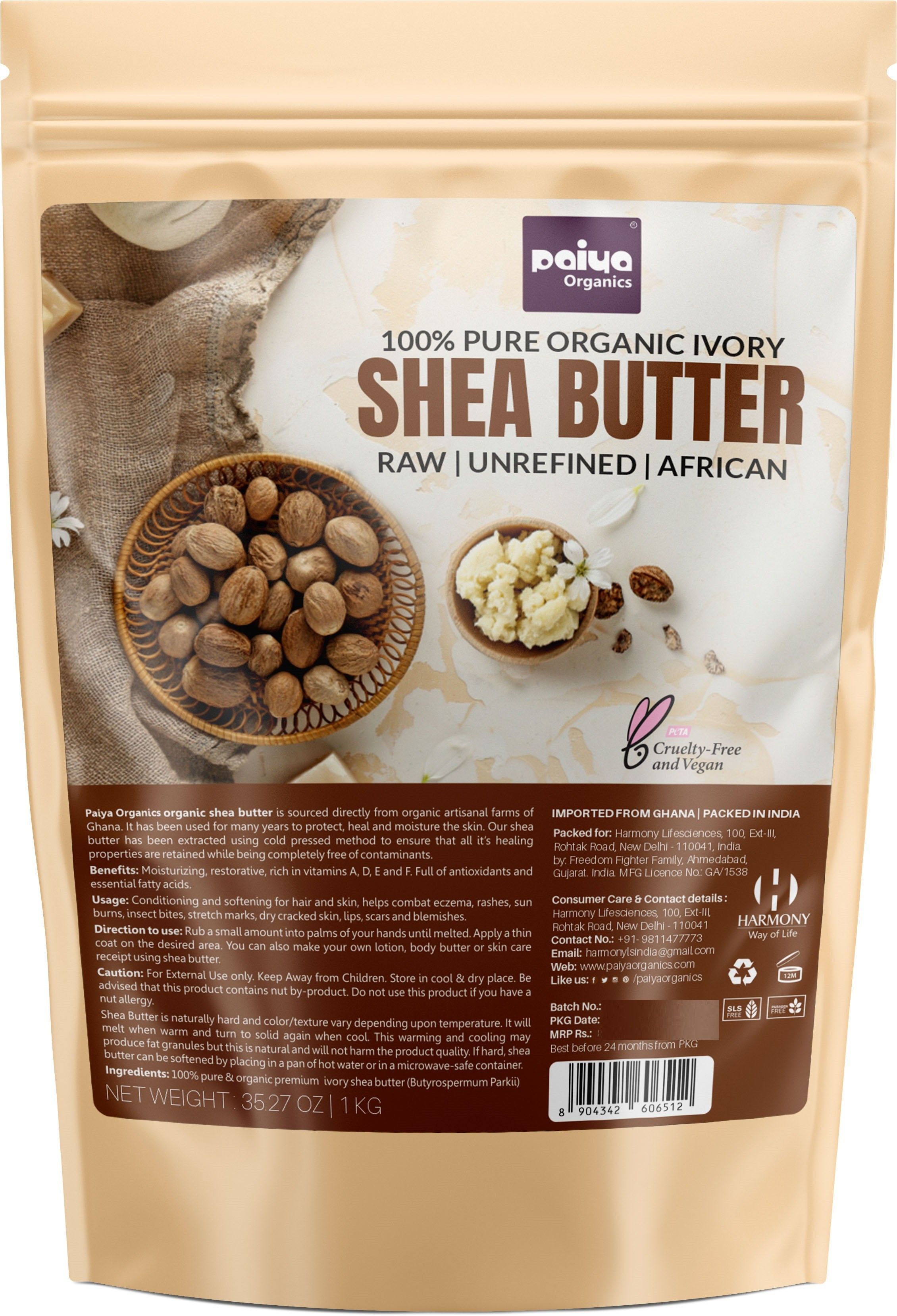 Paiya Organics Raw Unrefined Organic Ivory Shea Butt