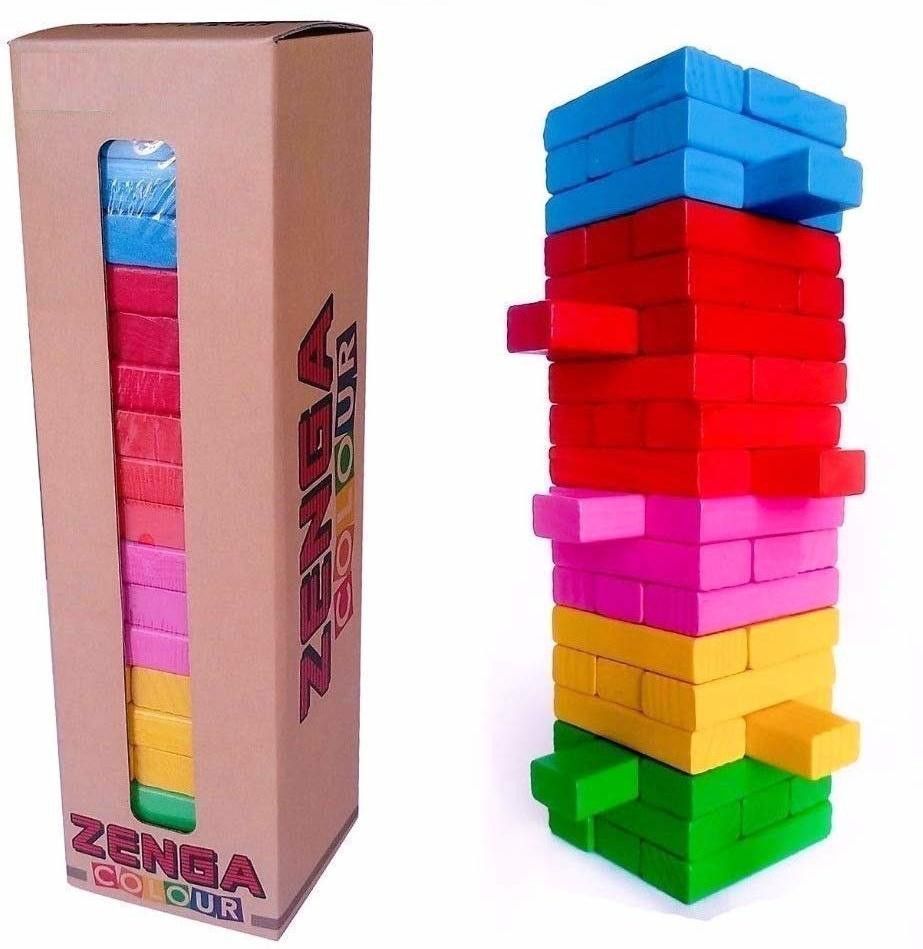 Zenga Wooden Blocks 54 Pcs Challenging Color Wooden Tumbling Tower, Wooden Zenga Toys with Dices Board Educational Puzzle Game for Adults and Kids-image-47