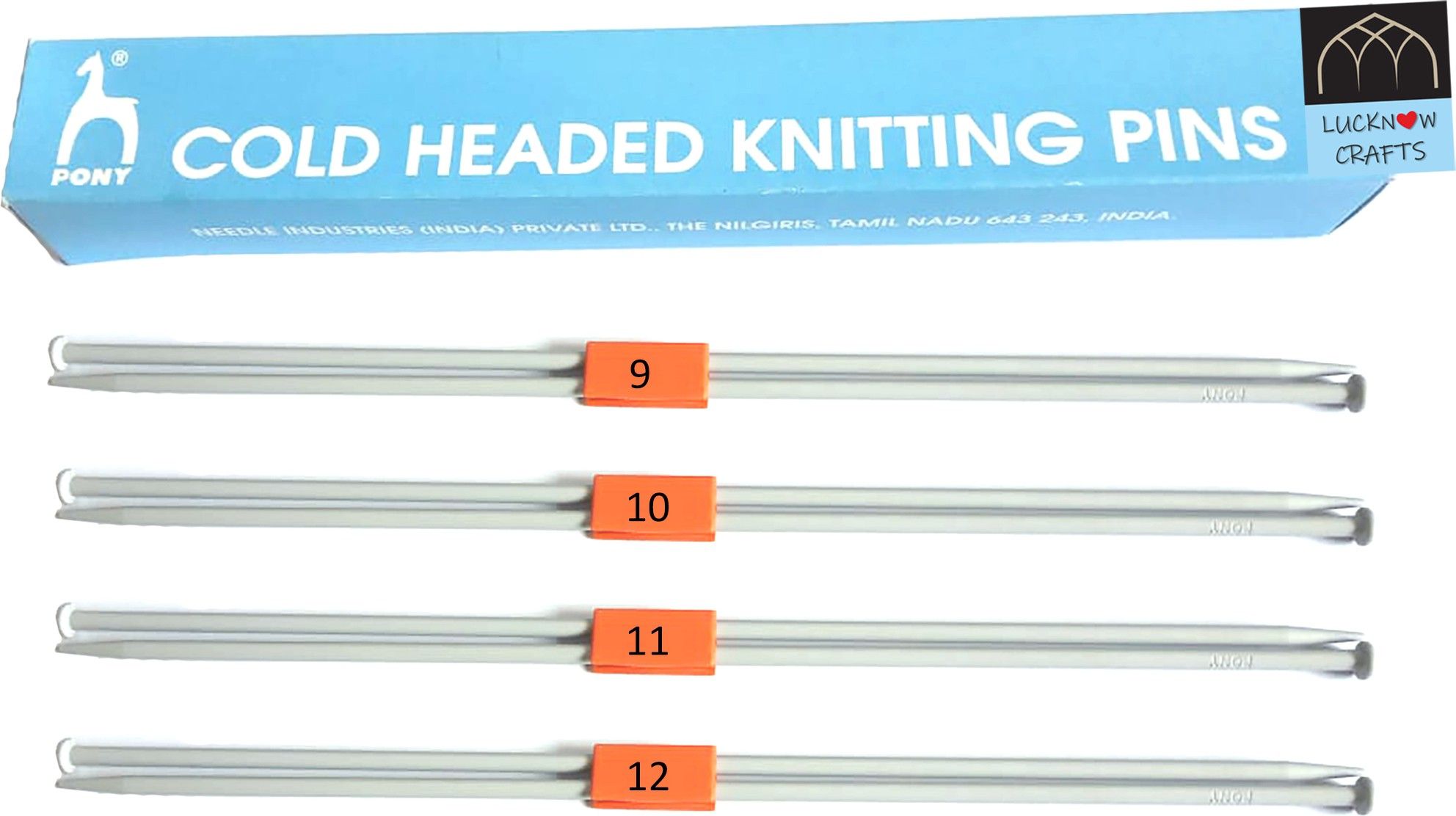 Knitting Needle(Pair) | Vardhman Pony Cold Headed Pins | Size 9,10,11,12 - (3.75mm,3.25mm,3mm,2.75mm) - 25 cm length | Premium, rust-free | Used for knitting Woollen sweater, socks, mittens, gloves, hats, scarfs Knitting Pin-image-46