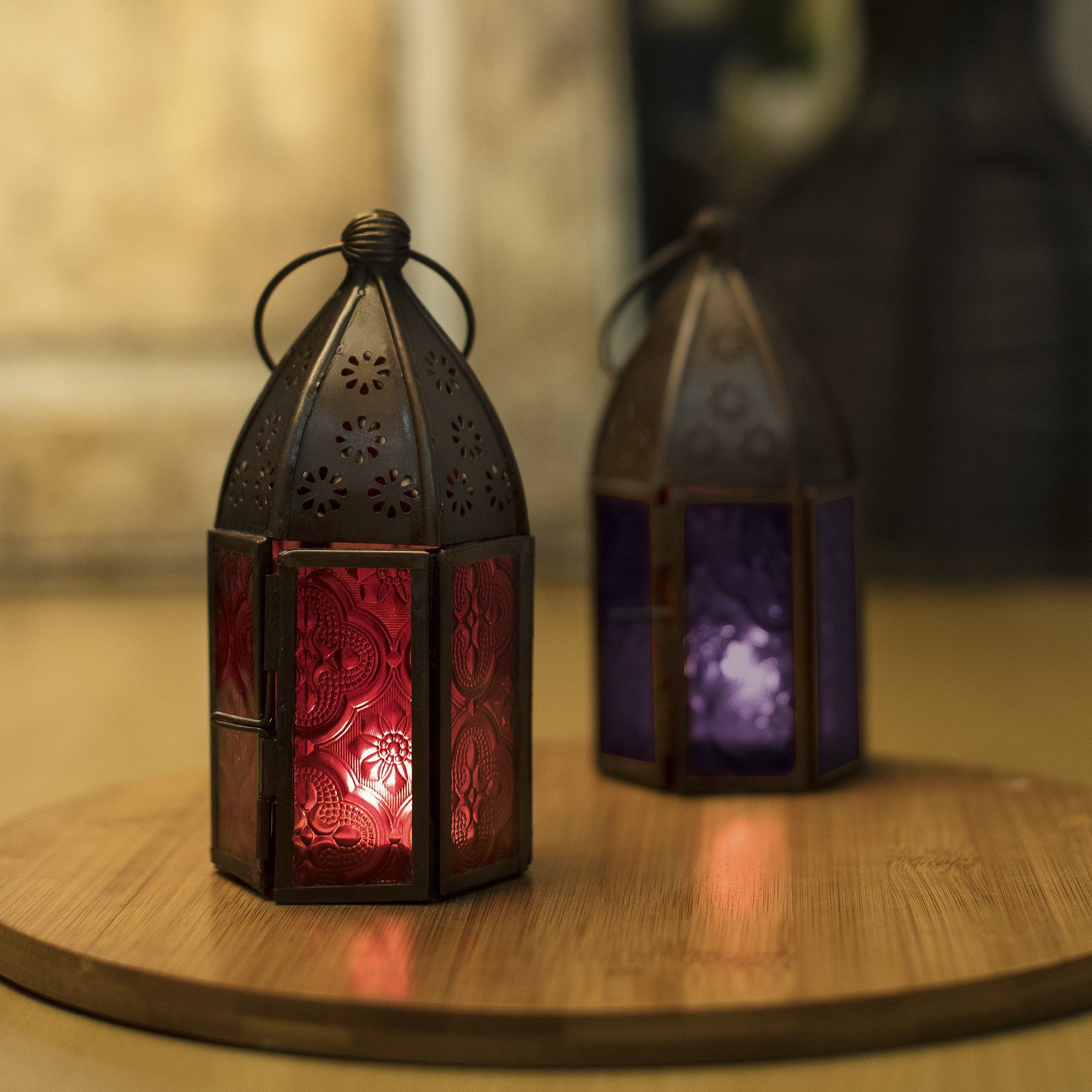 flipkart smartbuy Metal Decorative Antique Copper Finish Moroccan Lantern Candle Holder, Set of 2, Tealight Hanging Home Office Decor, Brown, Red, Blue Metal Table Lantern-picture-31