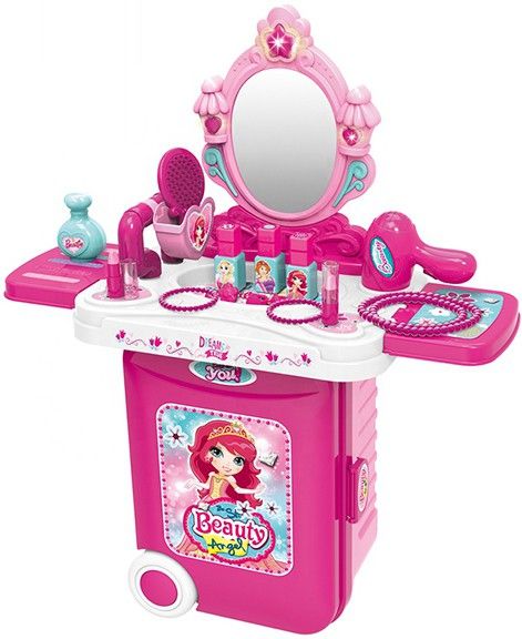 3 In 1 Travel Princess Pink Suitcase Dresser Educational Play Makeup Set Toy For Children-image-2