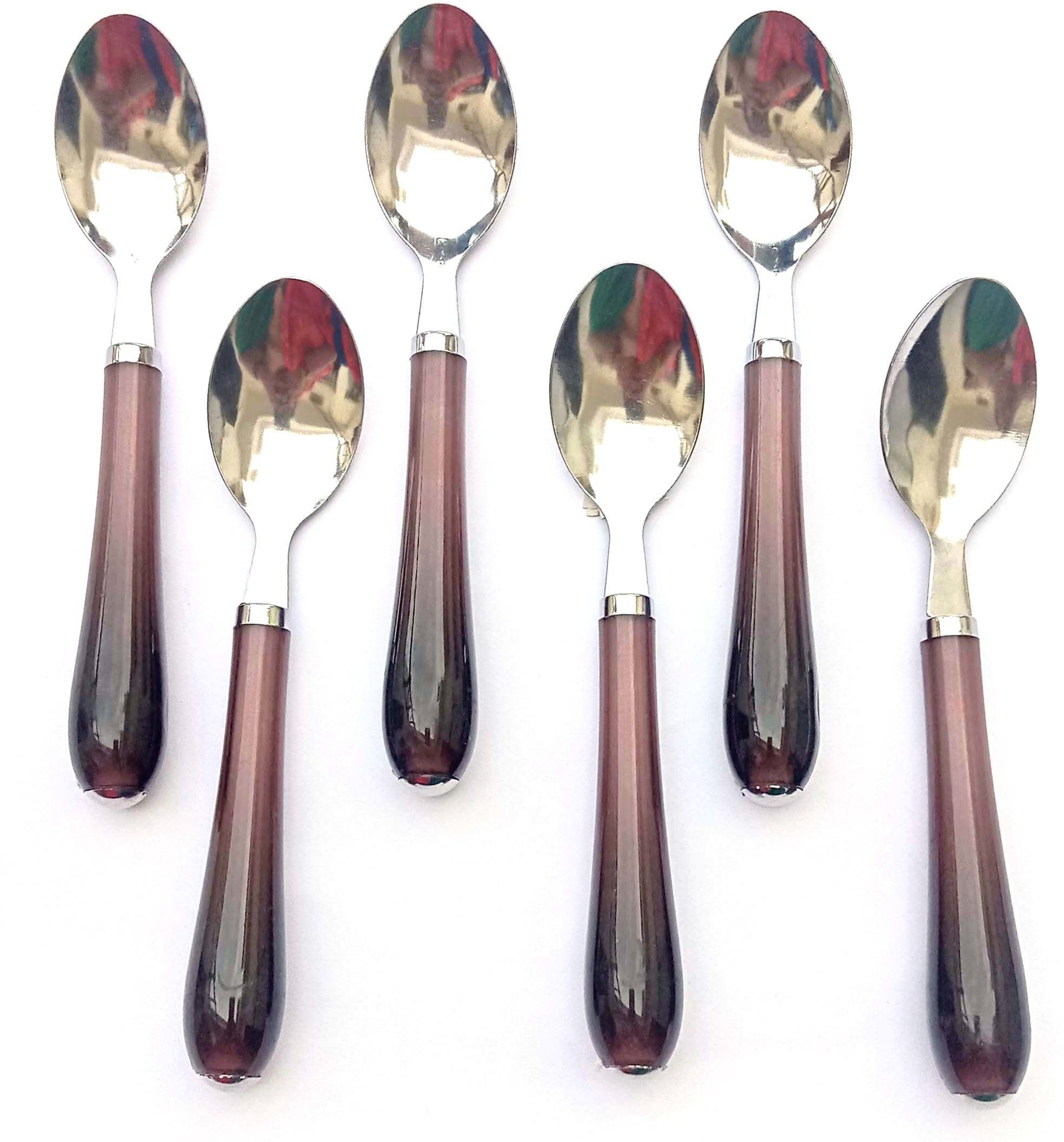 Dining Table Spoon 6-Pieces Set for Kitchen and Dining Table Steel with Shiny brown Plastic Handle Spoon Set for Home and Kitchen (Set of 6) Pack of 1 ( brown) Steel Table Spoon Set-image-8