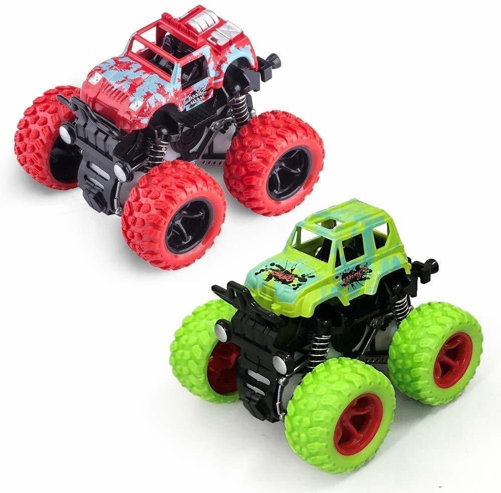 Pack of 2 Unbreakable cars toys for boys Mini Monster Trucks 4wd Friction Powered Cars for Kids Big Rubber Tires Baby Boys Super Cars Blaze Truck Children Gift Toys mini rock truck monster 4 Wheel Drive Vehicles for Toddlers (Multicolor, Pack of: 2) TOYS FOR KIDS