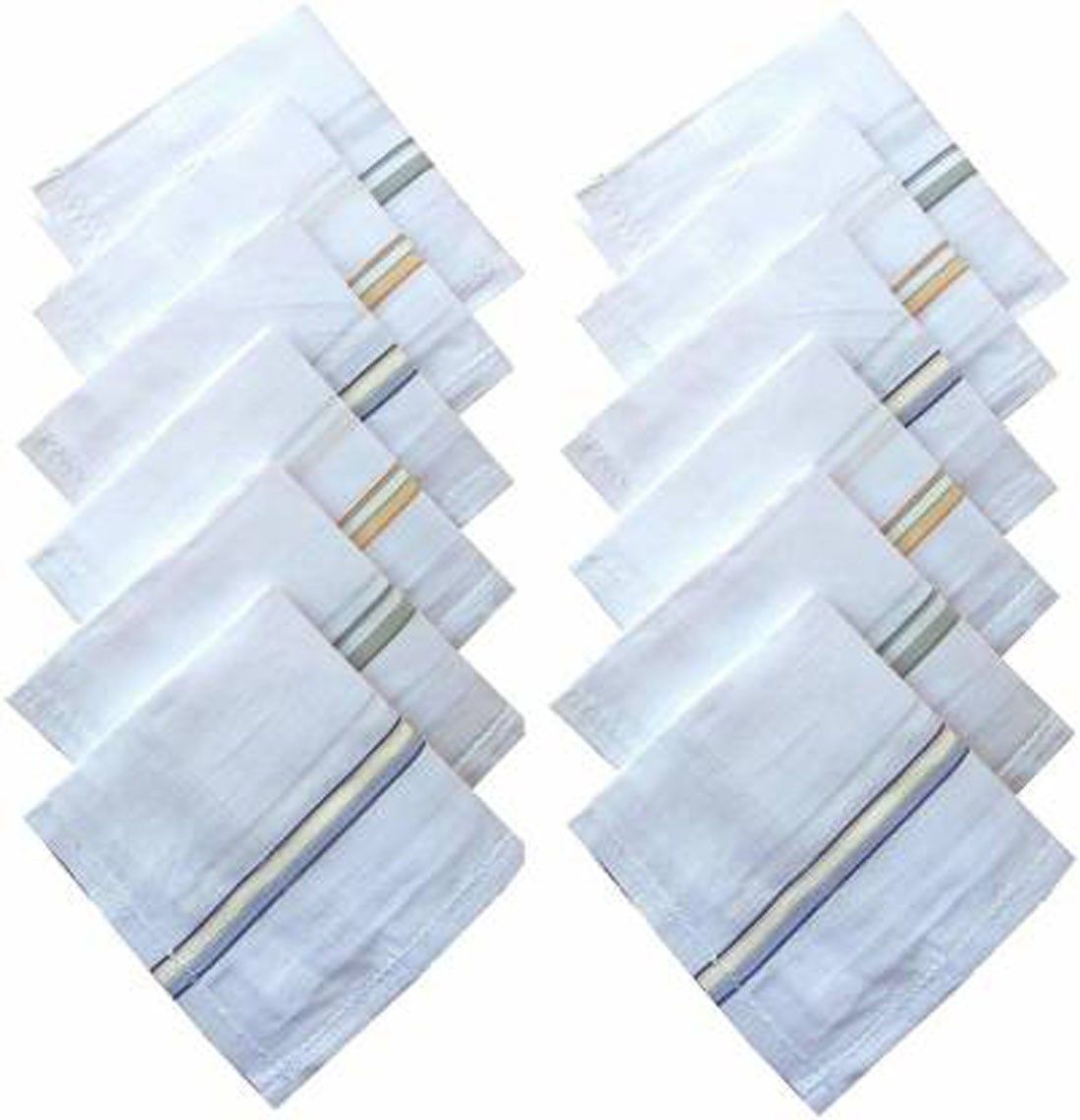 SuperDaze Pack Of 12 Pcs Premium Quality Men's/ Boy's White Color With Border Pure Cotton Hankies/ Hanky ["White"] Handkerchief-image-30