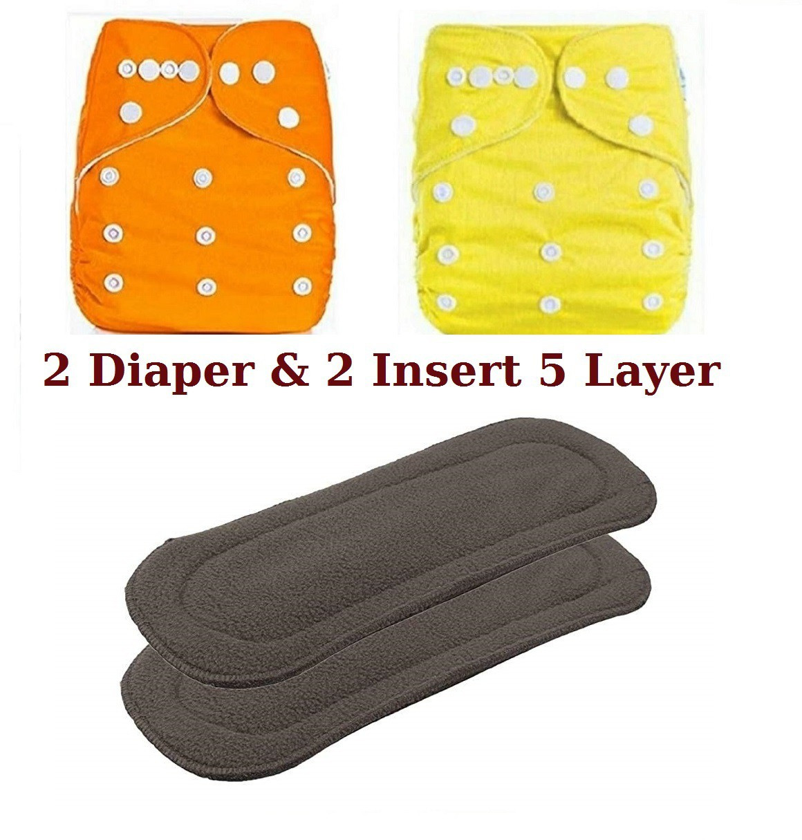 playalong Reusable Cloth Diaper, Washable Adjustable Infants Nappy with Insert- (0-12 Months, Pad Included) - Pack/Combo of (2 Cloth Diaper+2 Charcoal 5 layer Insert) image 1