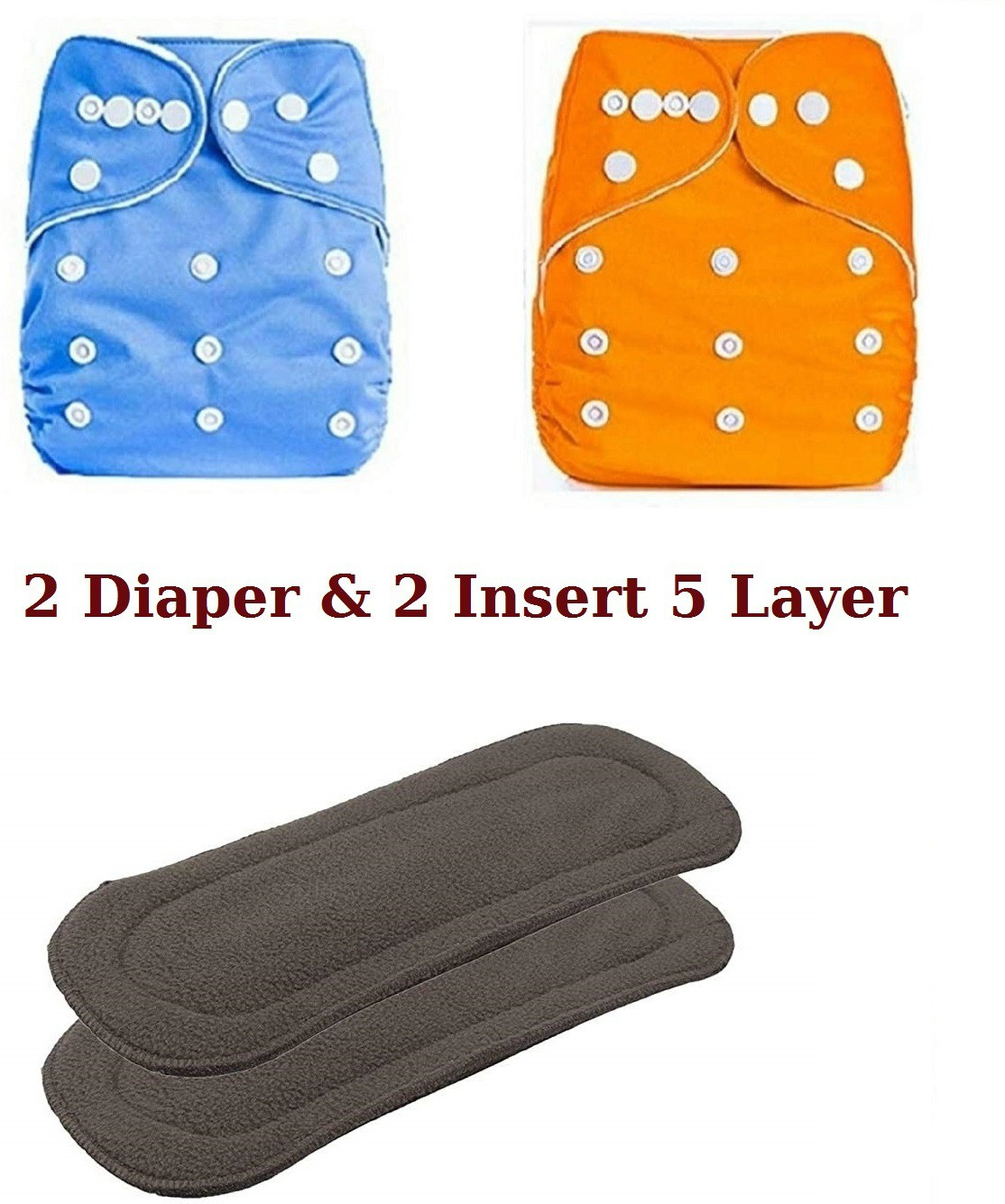 playalong 2 Reusable Cloth Diaper + 2 Bamboo 5 Layer Charcoal Inserts image 1