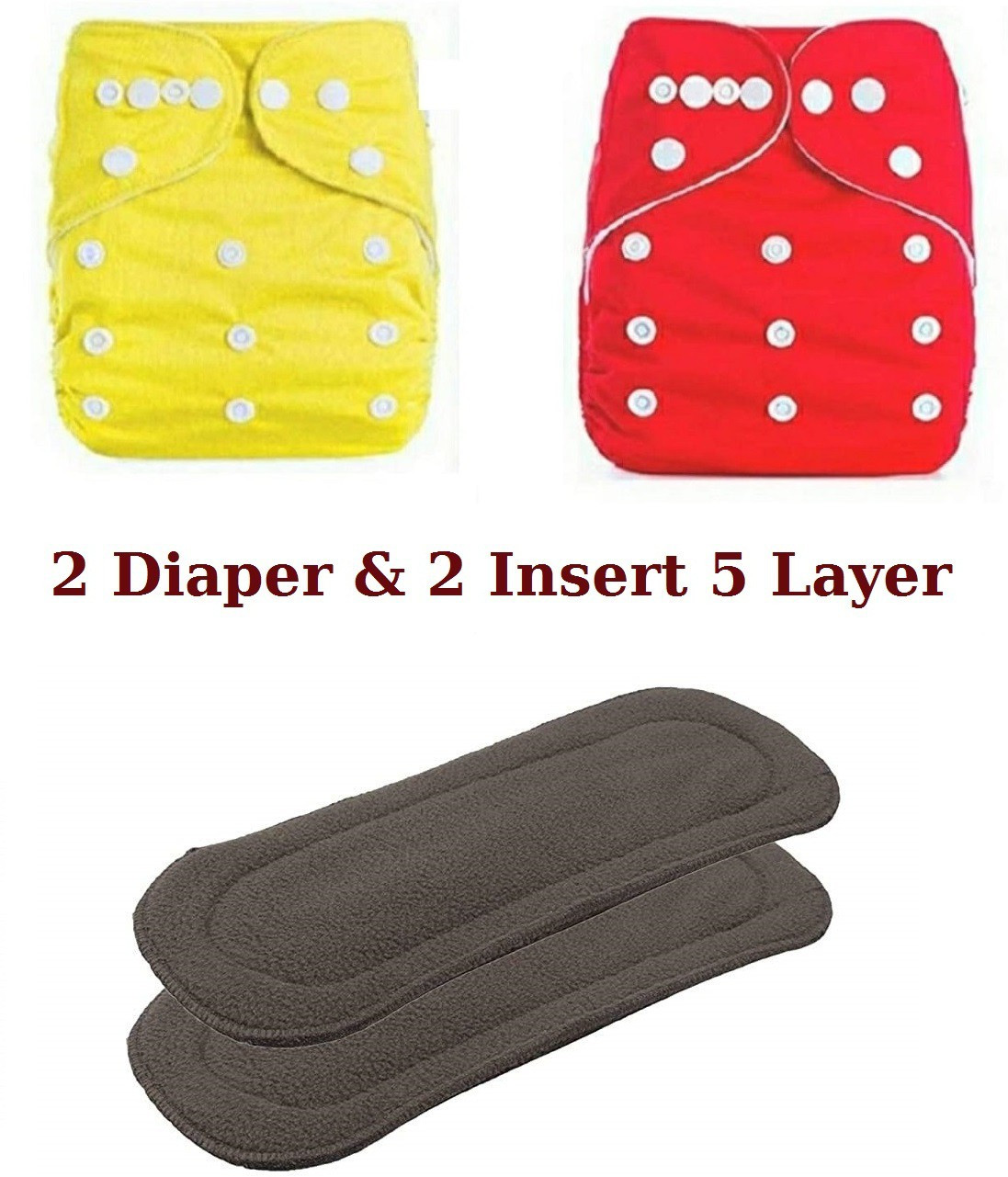 playalong All In One Reusable Adjustable Washable Cloth Diaper Nappy For Baby New Born To 2 Year With 2 Bamboo Insert 5 Layer-Yellow and Red image 1