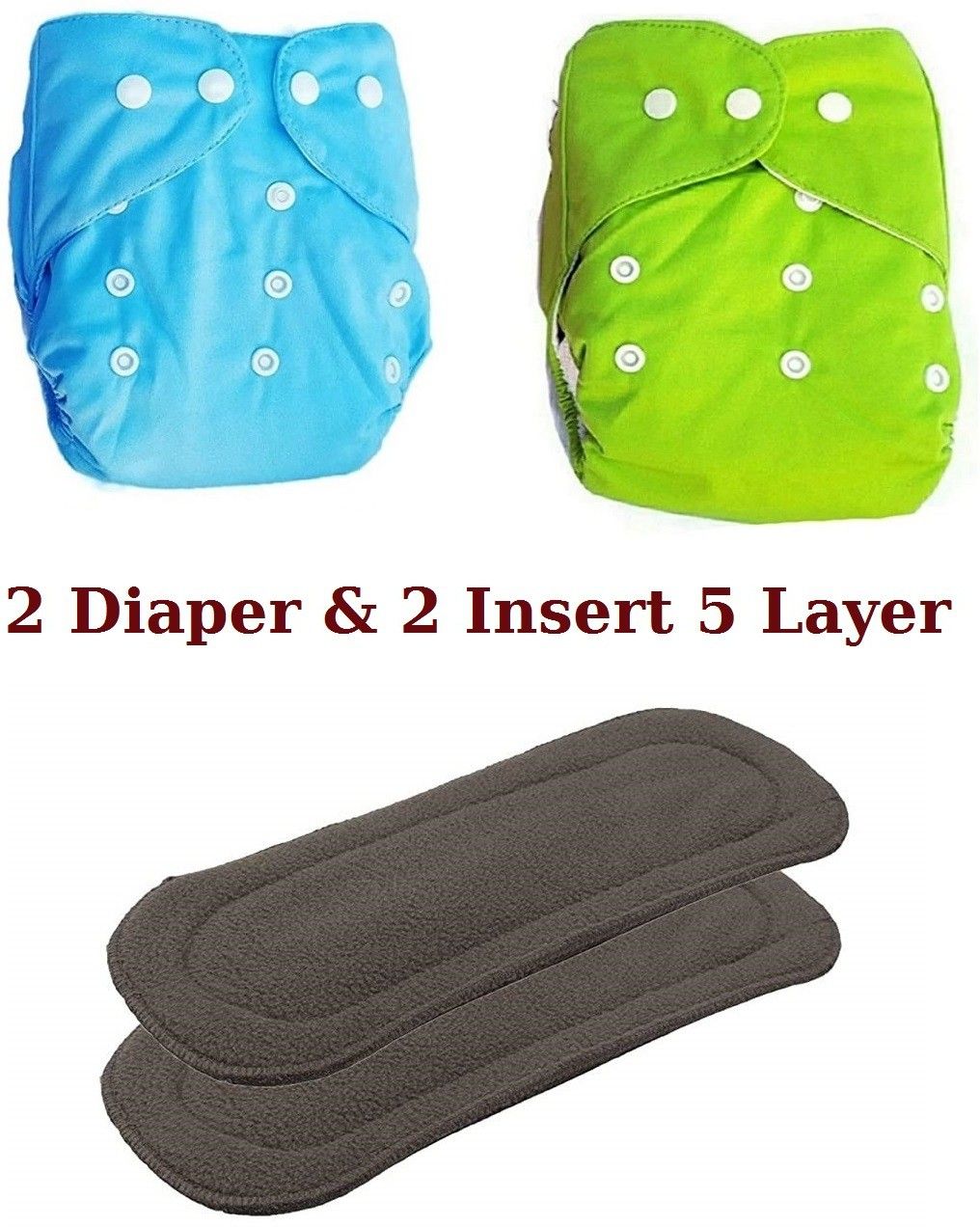 Reusable Baby Washable Adjustable Cloth button Diaper Nappies For Babies of Ages 0 to 2 years (2 Diaper and 2 Insert 5 Layer)