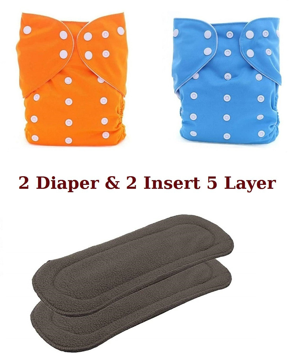 playalong Reusable Cloth Diaper, Washable Adjustable Infants Cloth Nappy with Insert- (0-24 Months, Pad Included) - Pack/Combo of (2 Cloth Diaper+2 Charcoal Insert 5 Layer) image 1
