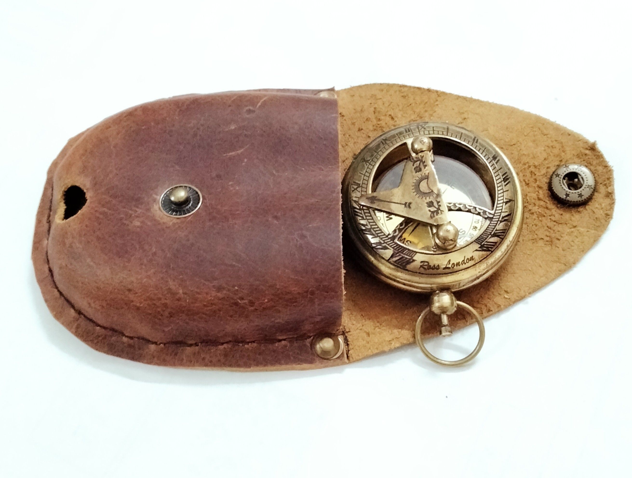 Brass Sundial Compass Pocket Compass WIth Leather Case Collectible Gift Compass-image-23
