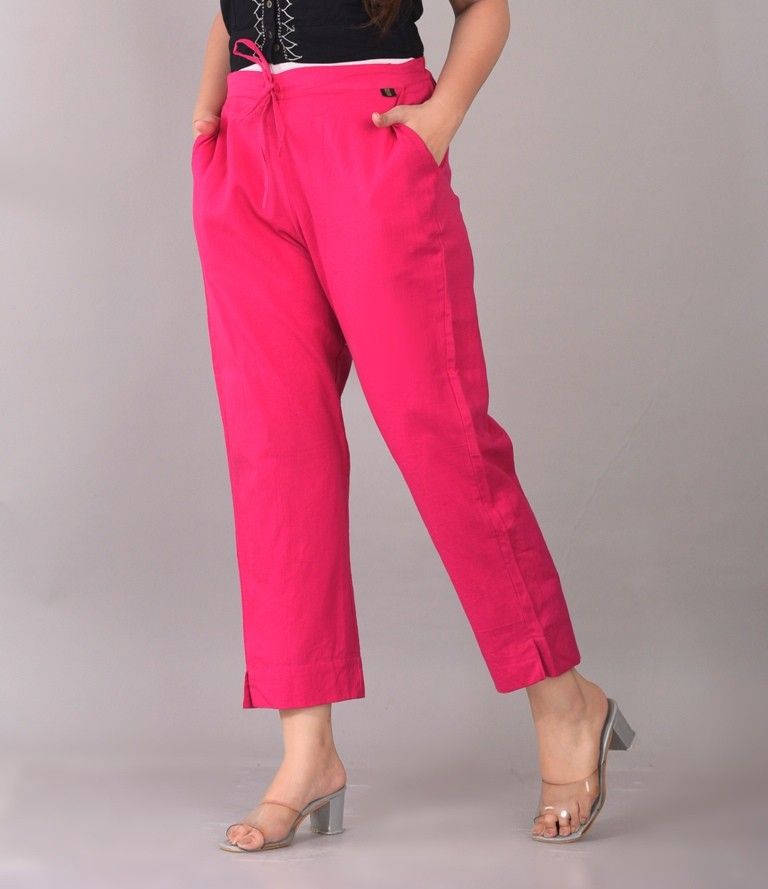 Women Regular Fit Pink Pure Cotton Trousers-image-28