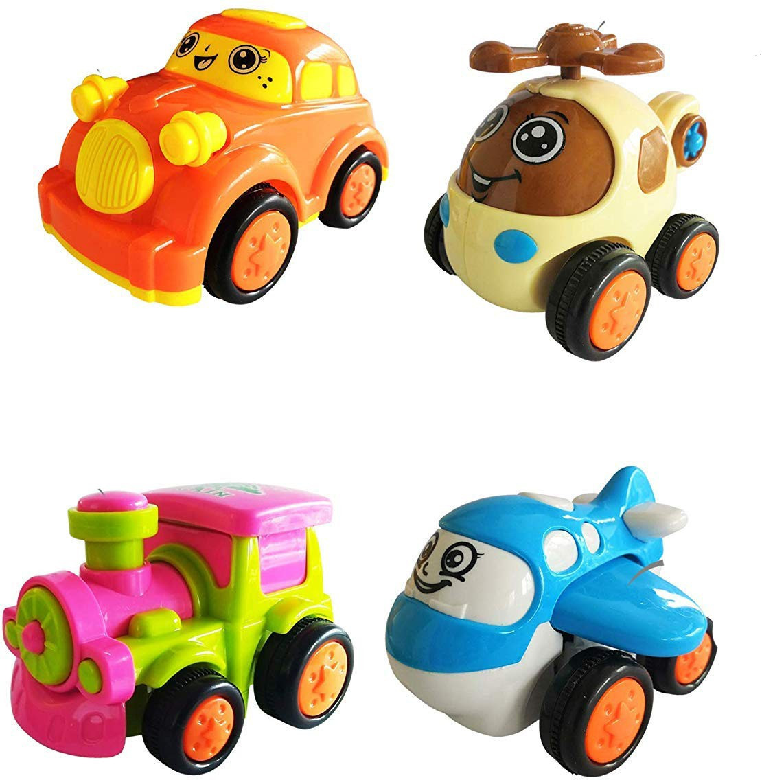 k a enterprises Set of 4 Unbreakable Friction Powered Toys for Kids with Realistic Movements (Car Plane Helicopter Engine) image 1