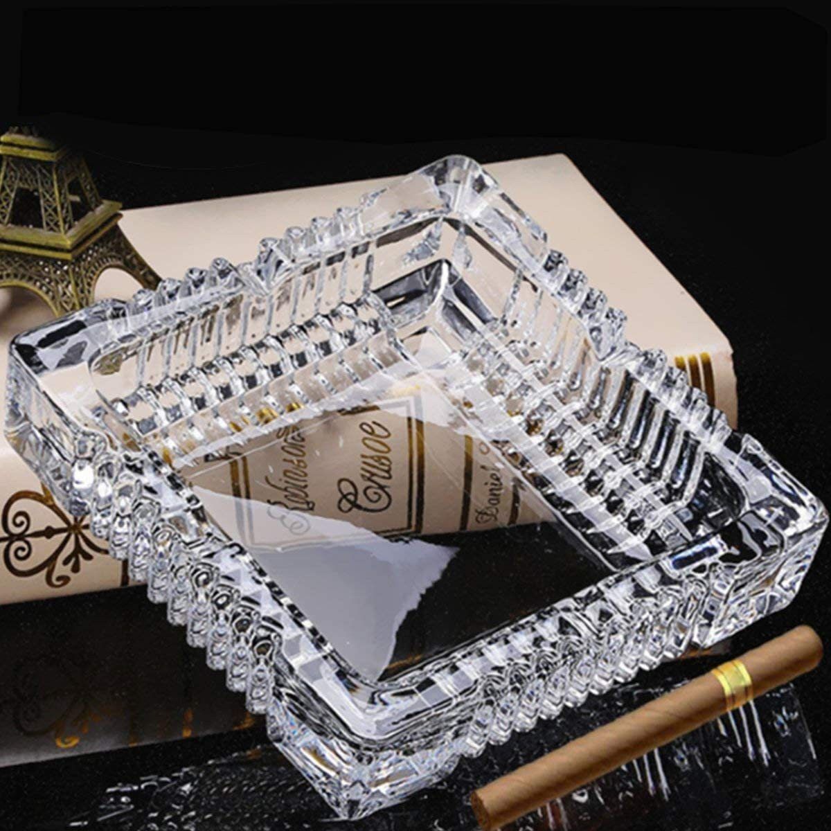 evershinet Square Glass Ashtray For Cigar Cigarette Tabletop Ash Trays for Smoking at Home Multicolor Glass Ashtray-picture-18