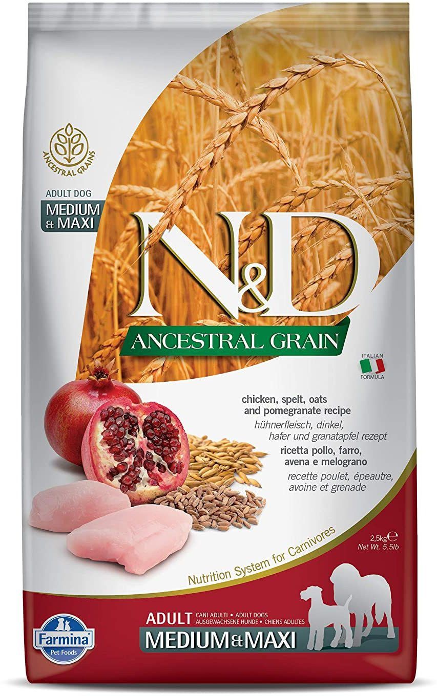 N&D Ancestral Grain - Chicken & Pomegranate - Dog Dry Food - Adult - Medium & Maxi Breed Chicken 2.5 kg Dry Adult Dog Food-image-3