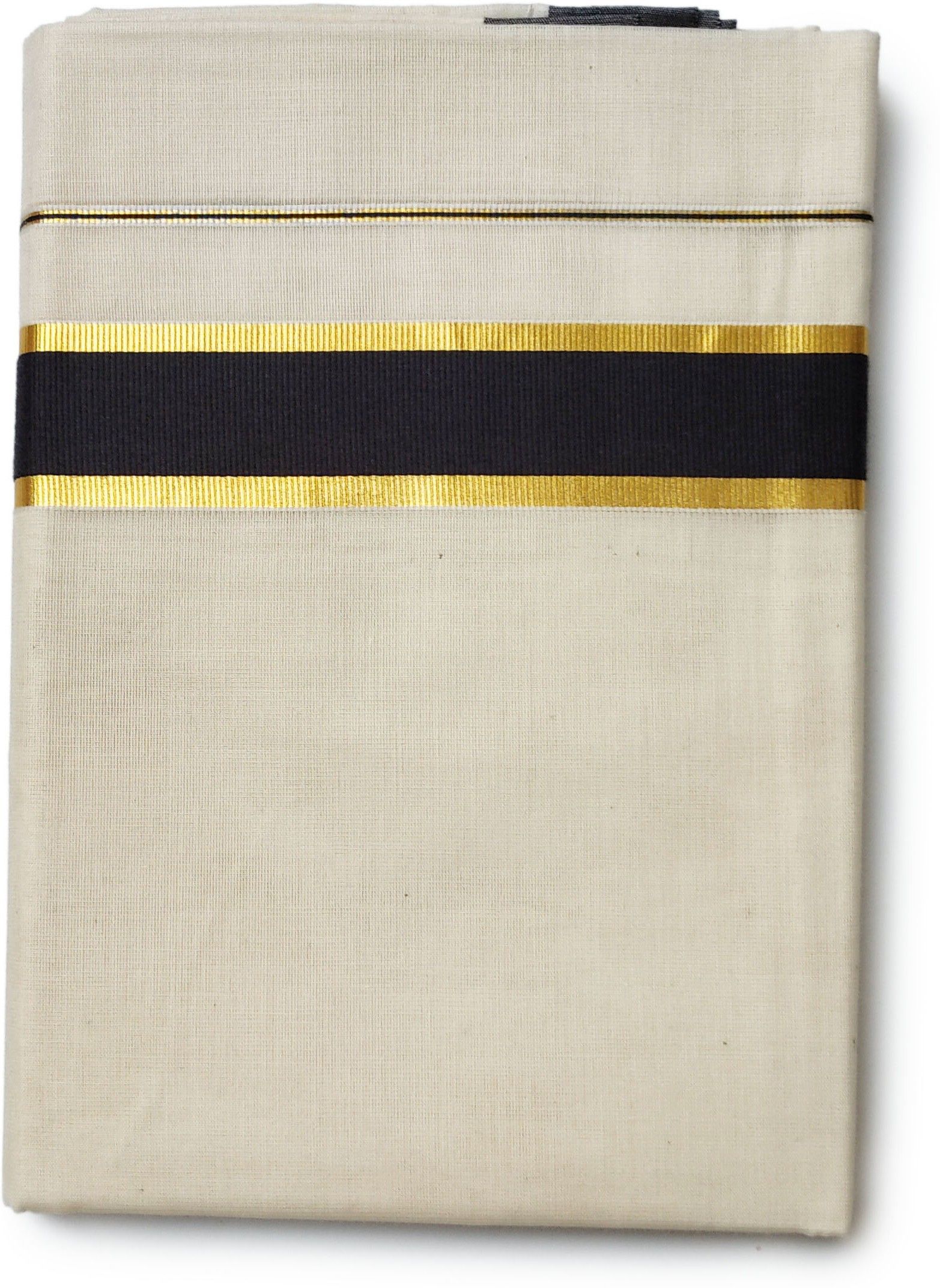 Vairavaa Tex 100% Cotton | Kerala Traditional Mundu | 1.5'Inch Black With Gold Kasavu Border | Striped Men Dhoti-picture-11