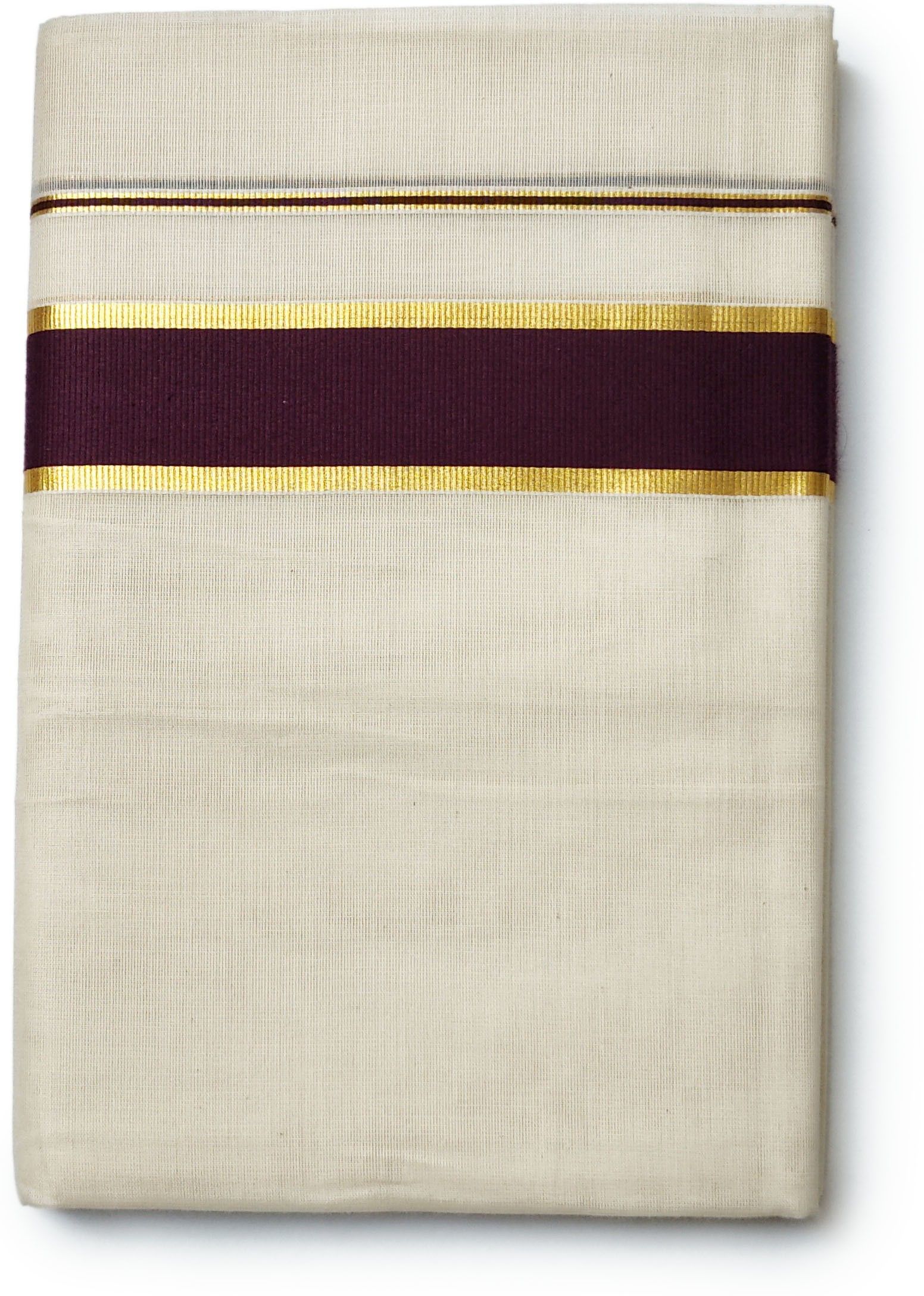 Vairavaa Tex 100% Cotton | Kerala Traditional Mundu | 1.5'Inch Dark Maroon With Gold Kasavu Border | Striped Men Dhoti-picture-27