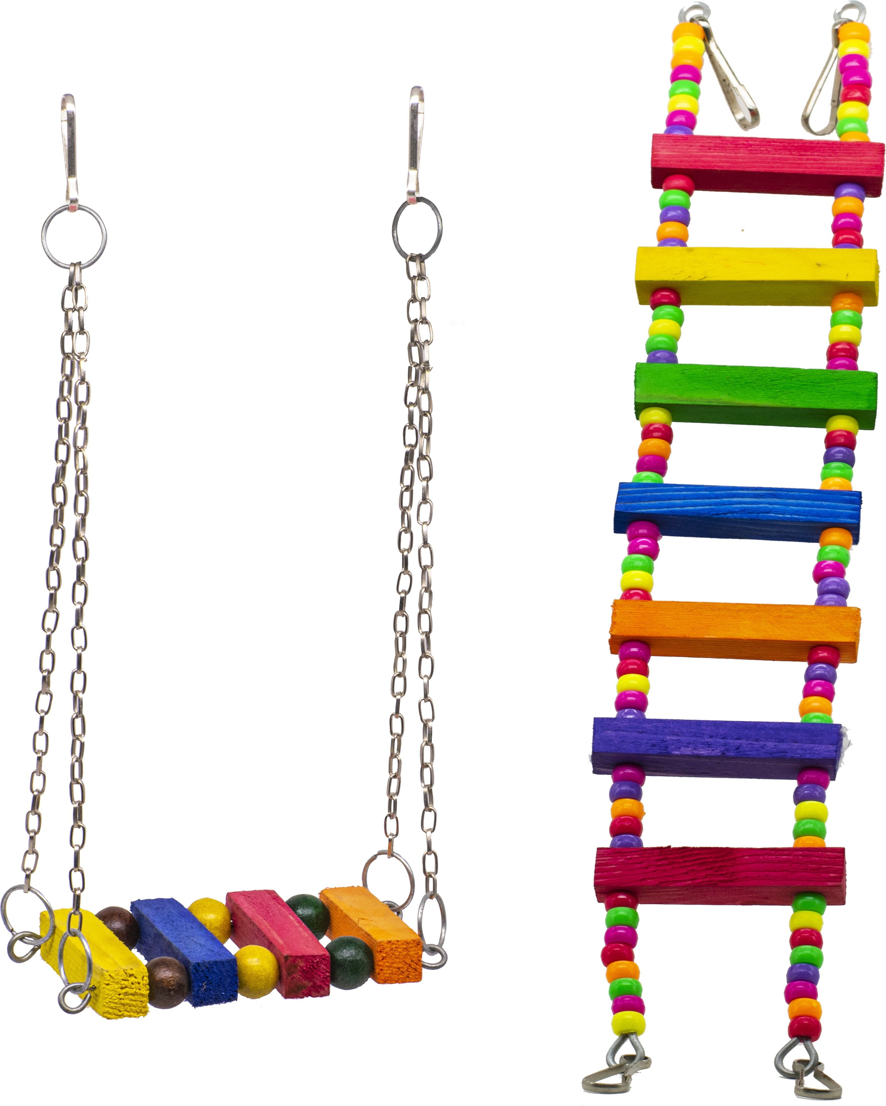 greenbirds TOYS Combo Of Colorful Wooden Swing & Ladder Colorful Natural Wood Parrot Toys Cage Accessories Resting Toy Wooden Training Aid For Bird & Parrots Wooden Chew Toy, Training Aid, Perch For Bird-picture-15