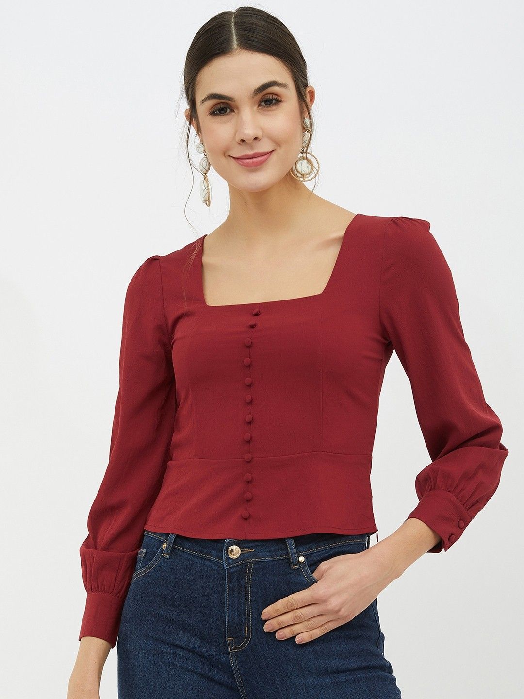 Casual Regular Sleeves Solid Women Maroon Top-image-1
