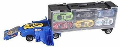 c 6 Set of Car Carrier Truck Container Storage Box Includes Toy Cars and Accessories with Carrying Case, Jumbo Truck Best Toy Gift for Kids-Multi