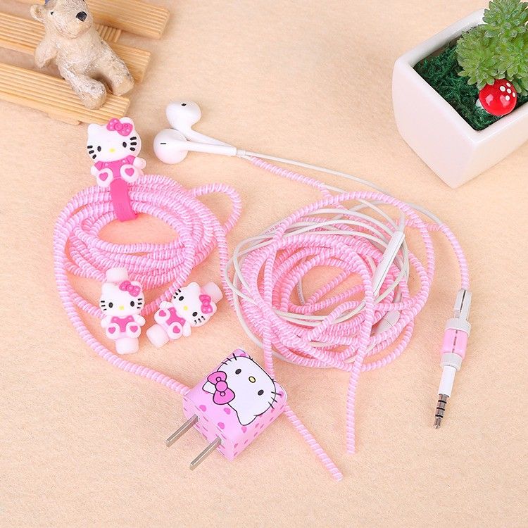 Epaal 8-in-1 Kitty Pink Spiral USB and Earphone Cable Protectors Winder, Sticker, Clips, Organizer Clip Earphone Cable Organizer-image-28