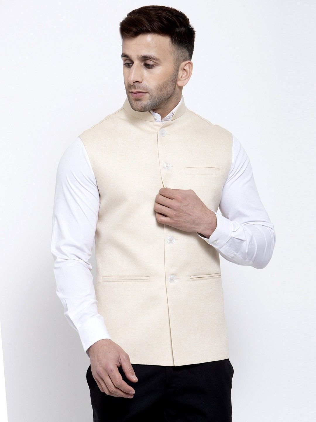 badoliya & sons Model Wearing Size L Men Solid Nehru Jacket-picture-16
