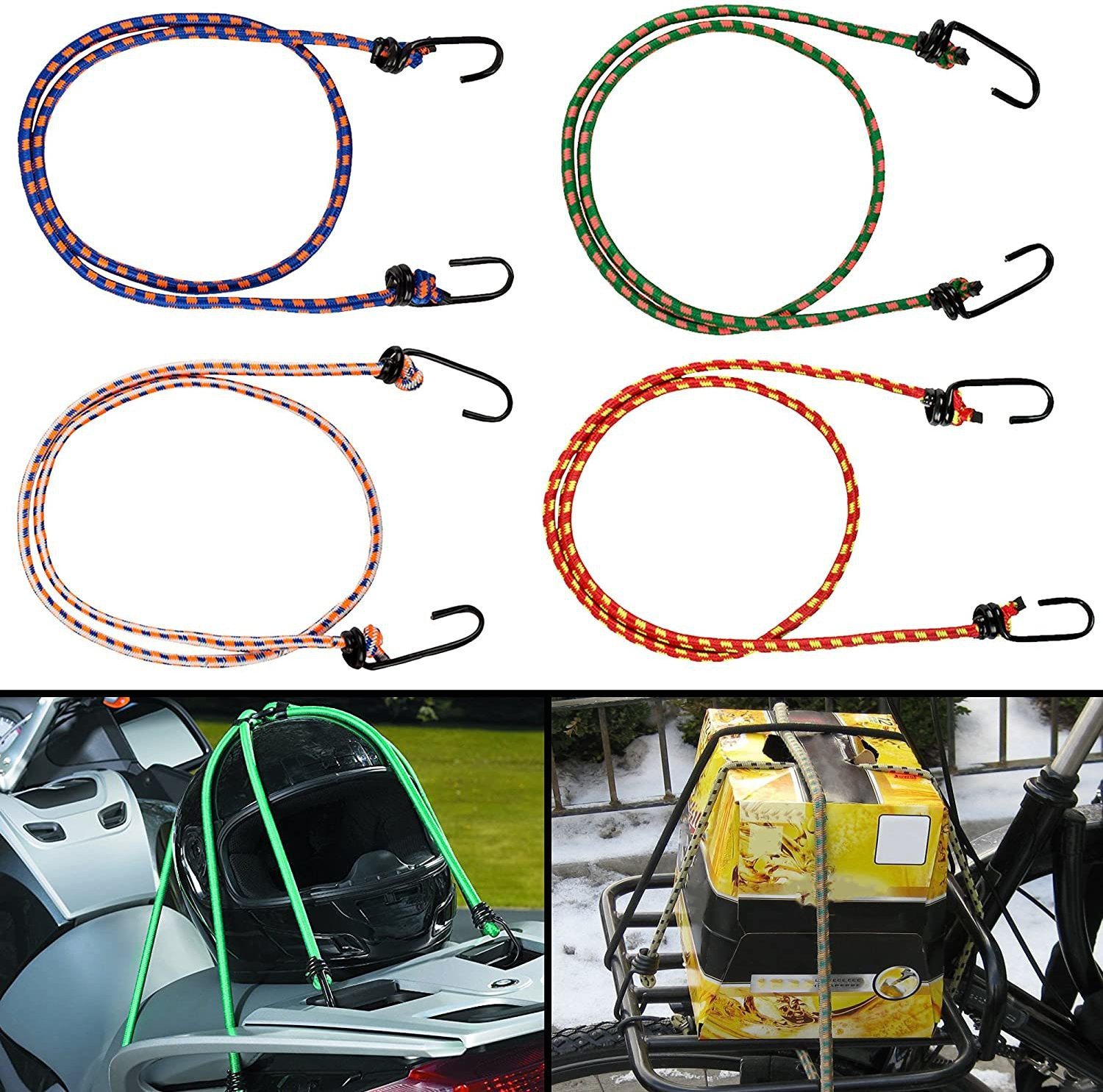 albroow Nylon Elastic Tying Rope with Hooks - 6 Pieces Multicolor image 1