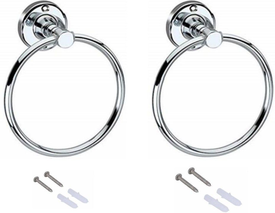 CSS-035 Stainless Steel Towel Ring for Bathroom/Wash Basin/Napkin-Towel Hanger/Bathroom Accessories (Chrome-Round) - Set of 2 SILVER Towel Holder-image-37