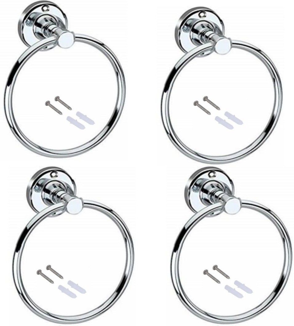 CSD-041 Stainless Steel Towel Ring for Bathroom/Wash Basin/Napkin-Towel Hanger/Bathroom Accessories (Chrome-Round) - Set of 4 SILVER Towel Holder