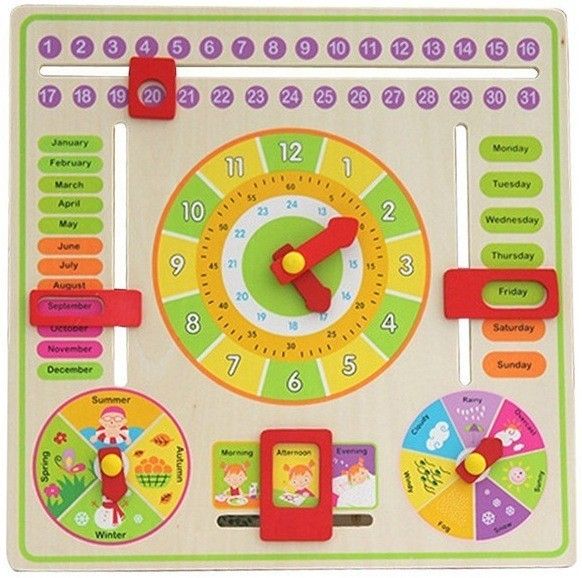 Wooden Calendar Clock Weather Seasons Wall Mountable with Slider Educational Toy Premium Board Dexterity Hand and eye coordination for Kids 3+ Years-image-8