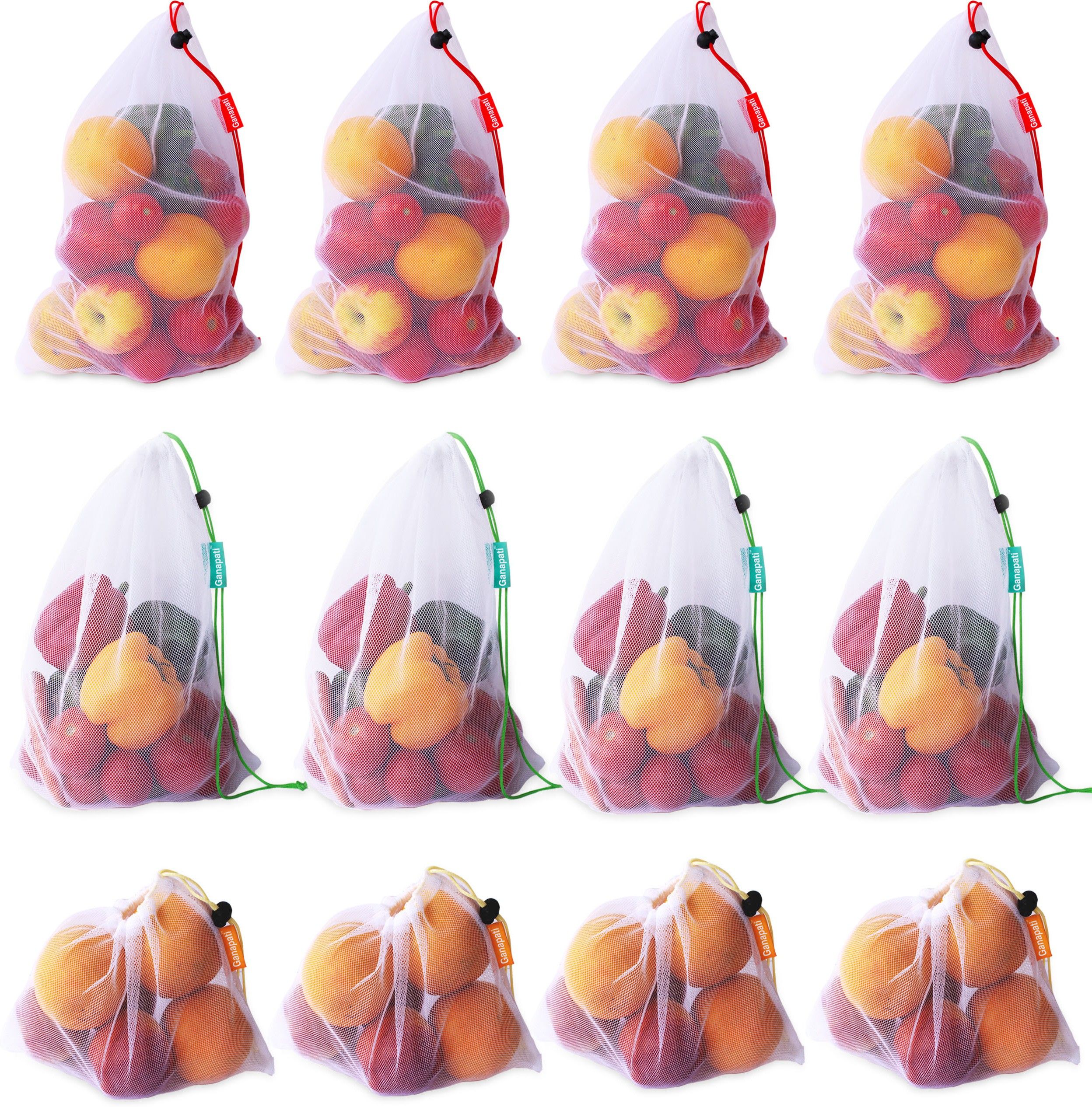 Vegetable Bag for Refrigerator Fruit Net Bag for Fridge Reusable Washable Multipurpose Draw-string Storage Mesh Grocery Bag . Pack of 12 Grocery Bags-image-47