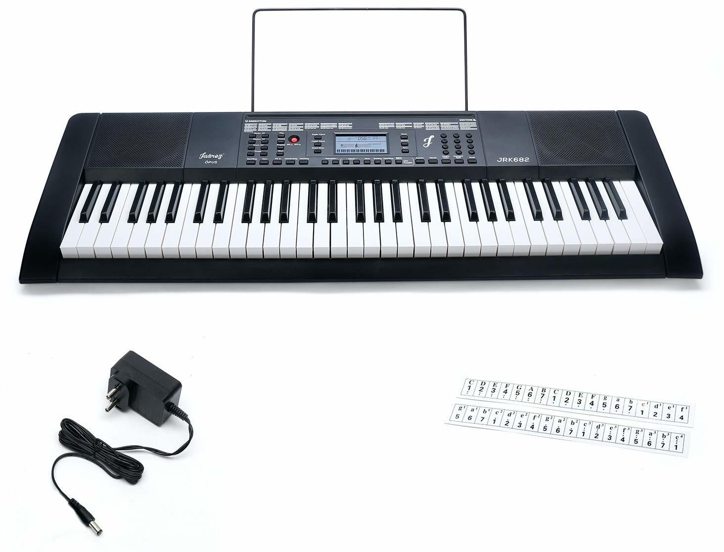 Opus JRK682 61-Key Electronic Keyboard Piano with LCD Digital Display, MIDI Function|Touch Response|Adapter|Key Note Stickers|Music Sheet Stand|300 Rhythms | 300 Timbres | 40 Demos Digital Portable Keyboard