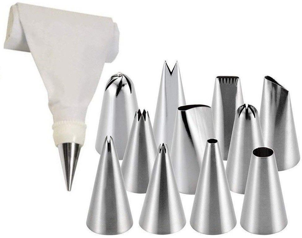 12 Piece Piping Bag Nozzles Cake Decorating Tool Set Frosting Icing Cream Syringe Piping Bag Tips With Steel Nozzles Muffin Dessert Decorators Reusable & Washable Kitchen Tool Set Silver Kitchen Tool Set Multicolor Kitchen Tool Set (Multicolor) Steel Cake Server-image-30