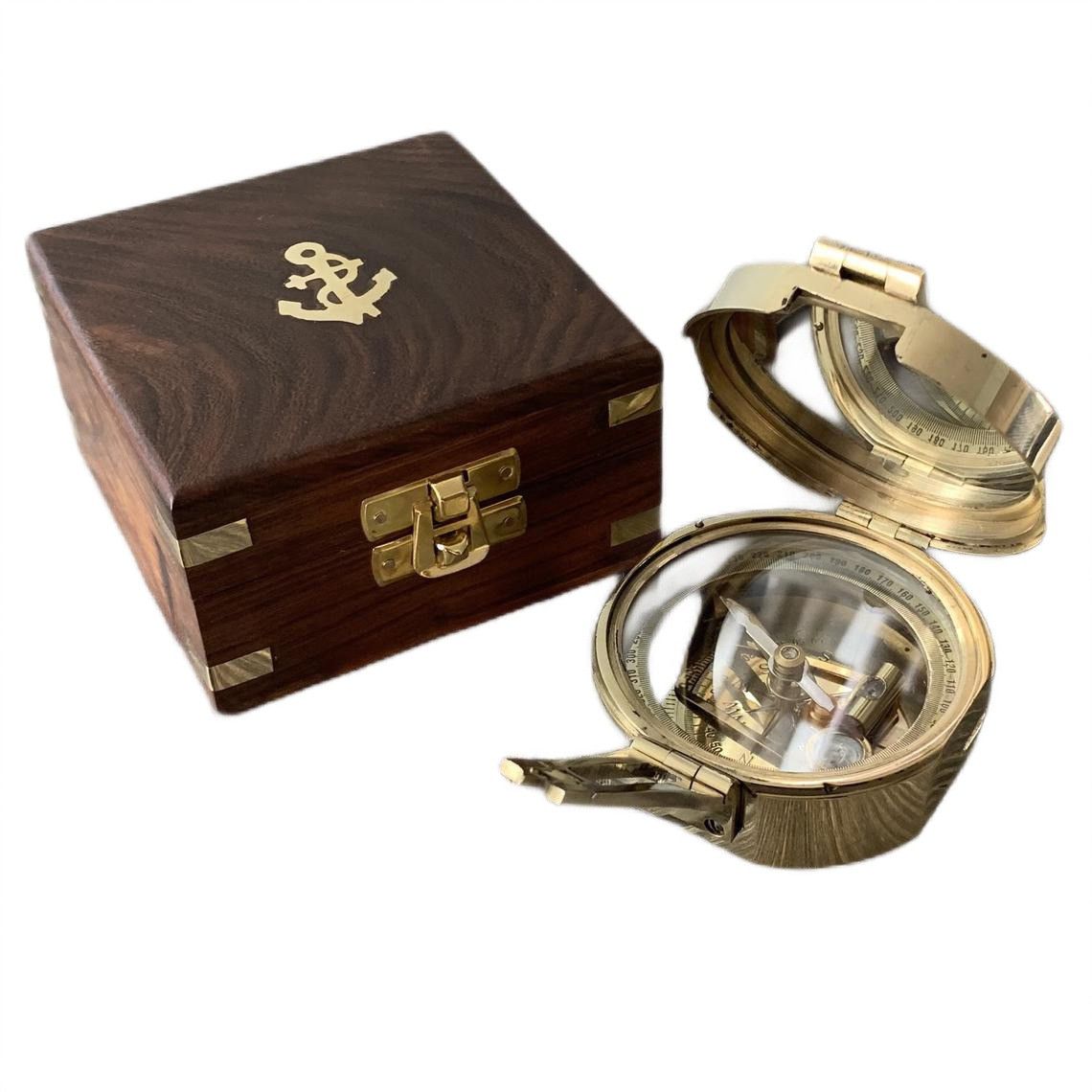 Brass Brunton Compass With Wooden Box Collectible Gift Compass-image-29