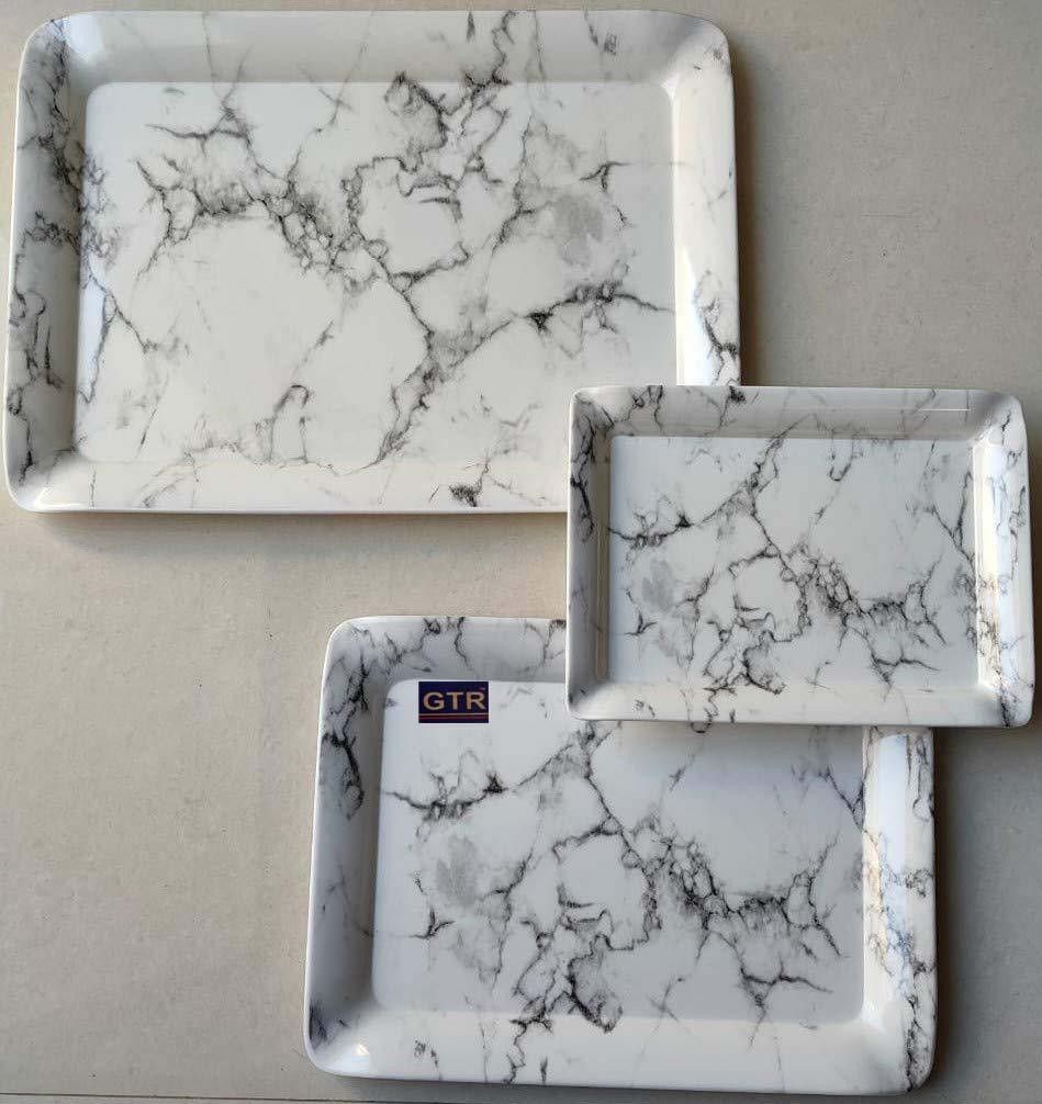Melamine Square Serving Tray Set, White, Pack of 3 Pcs. (Small, Medium, Large) (Black Design) Tray-image-17