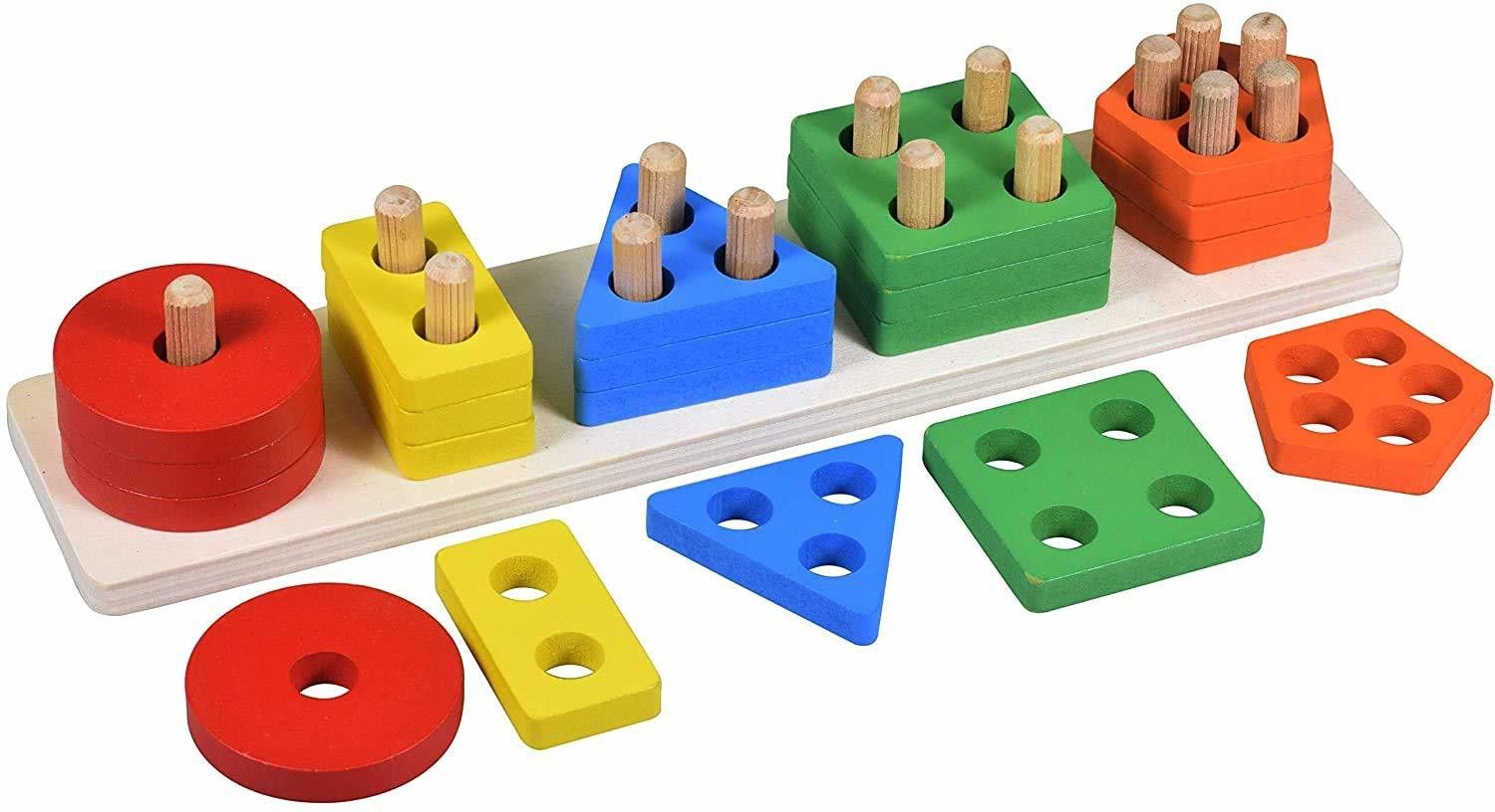Wooden Geometric Shapes Matching 5 Column Blocks for Educational & Learning Toys-image-47